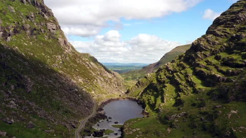 Aerial View of Gap of Dunloe, Ring of Kerry, County Kerry, Killarney, Ireland Stock Footage 213661381