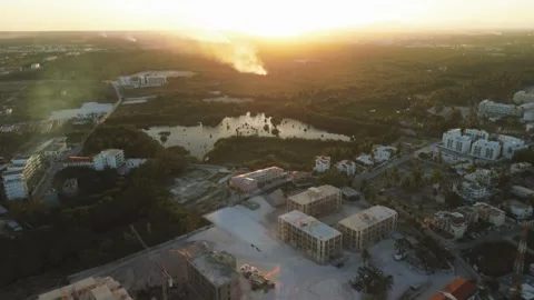 Aerial view of garbage and fire burn in landfill. Call trash, waste, rubbish Stock Footage 272817165