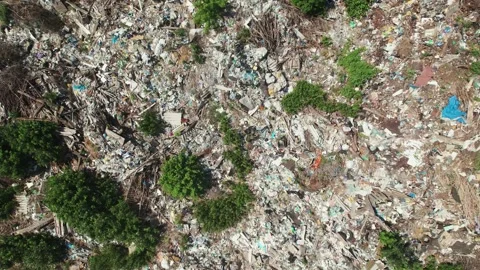 Aerial view of the garbage dump. 4K footage of the drone on scattered waste Stock Footage 155964469