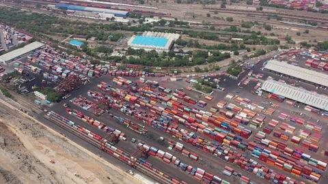 Aerial View of Garbage Dump Landfill, Besides Container Yard In Delhi 4K Stock Footage 155295574