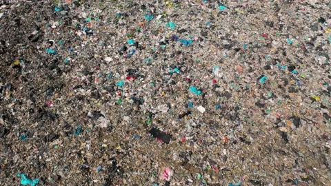 Aerial view of a garbage dump in Las Coloradas, Rio Lagartos, Mexico. Video stock 136555411