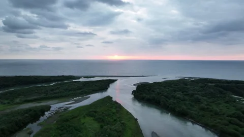 Aerial view of garbage dump near resort town on seashore in Batumi 库存影片 249255338
