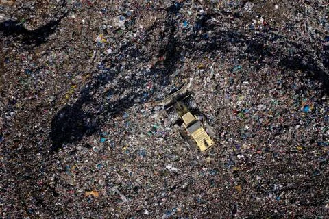 Aerial view of a garbage landfill, trash dump Stock Photos