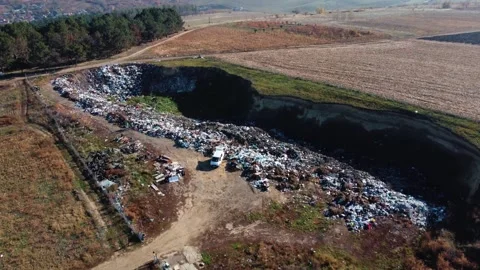 Aerial view garbage, lots of plastic bags. Drone Stock Footage 252943709