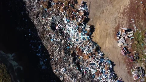 Aerial view garbage, lots of plastic bags. Drone Stock Footage 252943762