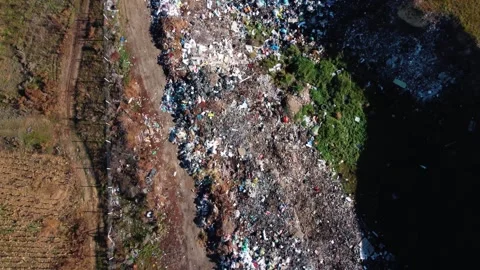 Aerial view garbage, lots of plastic bags. Drone Stock Footage 252943858