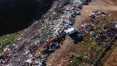 Aerial view garbage, lots of plastic bags. Drone Stock Footage 252943877