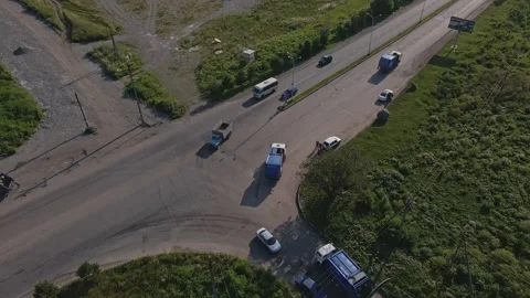 Aerial view garbage trucks drive Stock Footage 222777066