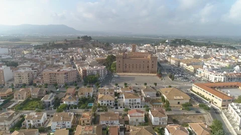 Aerial view of garden bordering perimeter urban area Stock Footage 124384889