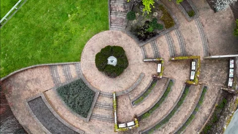 Aerial view of garden with circular design, New Zealand. Stock Footage 318596088