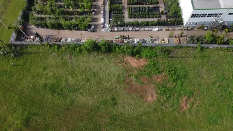 Aerial view of garden shop. working people. potted plants Stock Footage 200067003