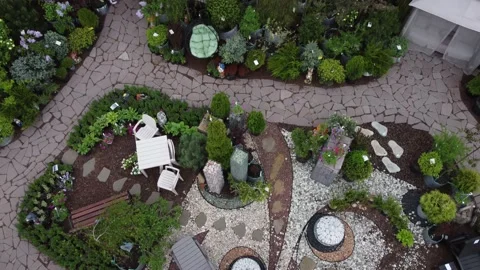 Aerial view of garden shop. working people. potted plants Stock Footage 200084910