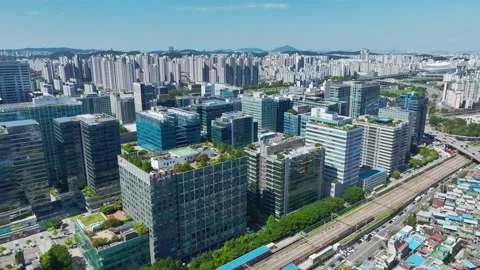 Aerial View of Gasan Digital Complex and Office Buildings in Geumcheon-gu, Seoul Stock Footage 346511872