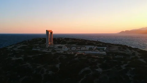 Aerial view of the gate of the Temple of Apollo at sunrise, Naxos. Stock Footage 94836430