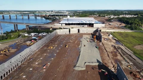 Aerial View of Gateway Project Construction Progress in Perth Amboy New Jersey Stock Footage 345276807