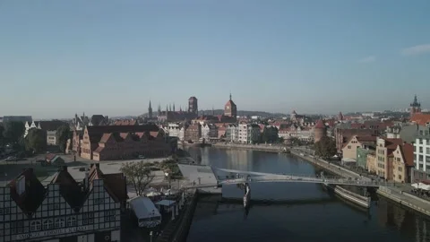 Aerial view of Gdansk old town during the sunset Stock Footage 166467053