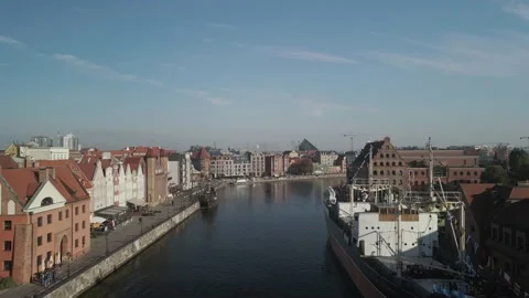 Aerial view of Gdansk old town during the sunset Stock Footage 166468053