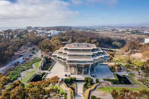 Aerial view of Geisel library and UCSD campus Stock Photos