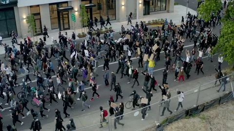 Aerial View of George Floyd Protests in Portland Oregon Stock Footage 131630206