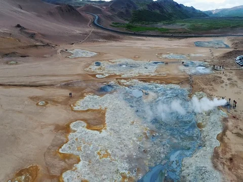 Aerial view of geothermal activity Stock Footage 80474330