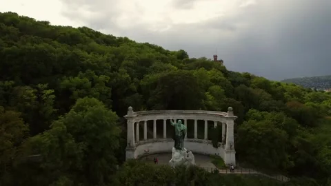 Aerial view of Gerard of Csanád Monument Stock Footage 161033767