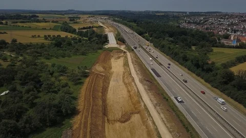 Aerial view of a German Autobahn with construction works Stock Footage 111975133