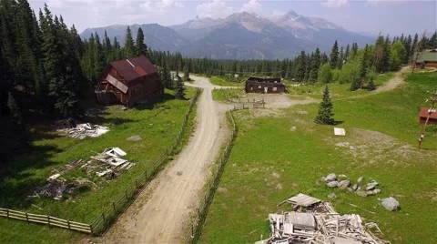 Aerial view of a ghost town high in mountains of Germany. Stock Footage 53965284