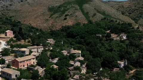 Aerial view The ghost town Perithia, Greece Stock Footage 112001488