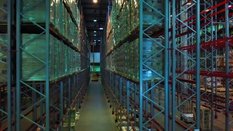 Aerial view of giant metal structures shelves for the storage of goods Stock Footage 113090972