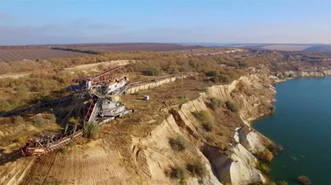 Aerial view of giant mining excavator in a sand quarry Stock Footage 56711375