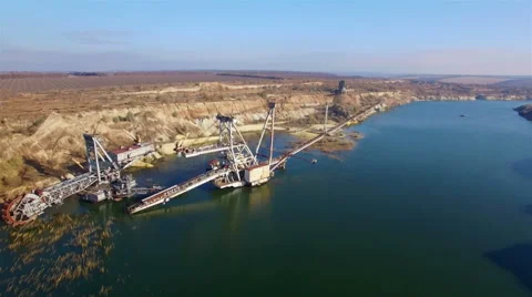 Aerial view of giant mining excavator in a sand quarry Stock Footage 56711471