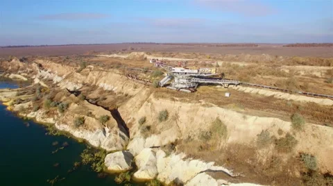 Aerial view of giant mining excavator in a sand quarry Stock Footage 56725481