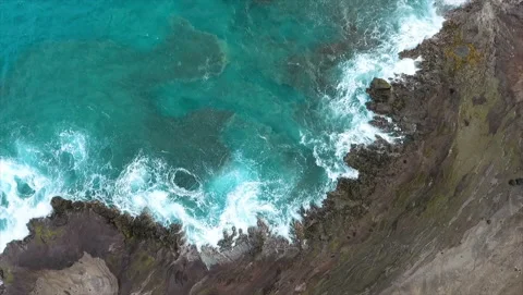 Aerial view Of The Giant Waves, Foaming And Splashing In The Ocean Stock Footage 94543236