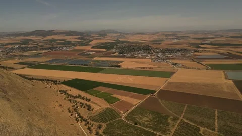 Aerial View of Gilboa Mountains Overlooking Agricultural Valley Israel Stock Footage 337184480