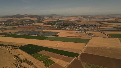 Aerial View of Gilboa Mountains Overlooking Agricultural Valley Israel Stock Footage 337184499