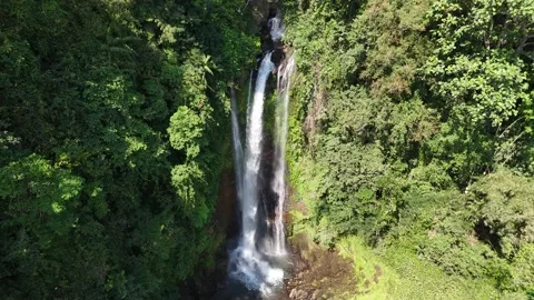 Aerial view of Git Git waterfall captured by drone in Bali, Indonesia Stock Footage 282682618