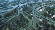 Aerial View Of Glacial Meltwater In River Deltas, Iceland Stock Footage