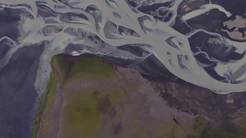 Aerial View of Glacial River Delta and Braided Streams in Iceland Stock Footage 341482684