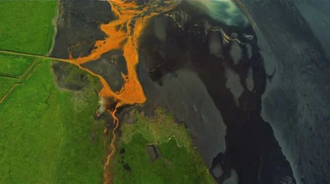 Aerial View of Glacial River Mineral Sediments, Iceland Stock Footage