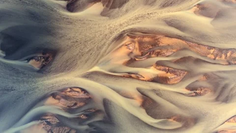 Aerial view of glacial river patterns in Hella, Iceland. Stock Footage 336321215