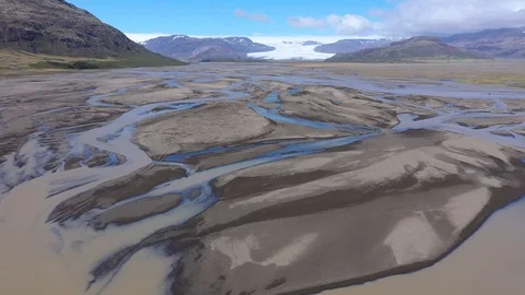 Aerial view of glacial river system, Vatnajokull glacier, Iceland Stock Footage 109363115