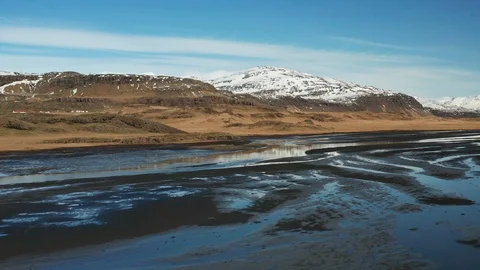Aerial view of a glacial river system in the south of Iceland. 库存影片 115114132