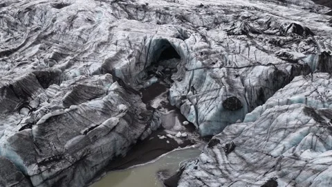 Aerial view of glacier with ice cave, Iceland. Stock Footage 320232016