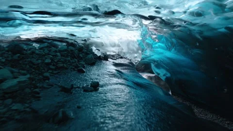 Aerial view of glacier ice cave, Iceland. Stock Footage 345668803