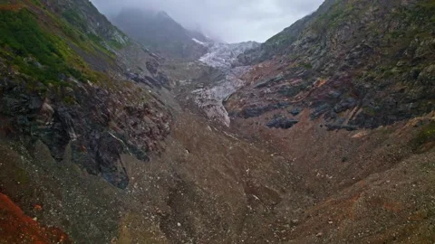 Aerial View of Glacier Valley in Svaneti Caucasus Mountains, Georgia Stock Footage 334119086