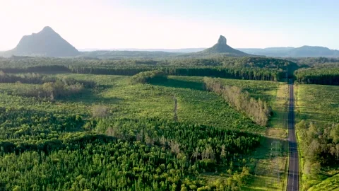 Aerial view of the Glass House Mountains, Sunshine Coast Hinterland. Stock Footage 199870498