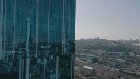 Aerial view of glass skyscraper Stock Footage 112149901