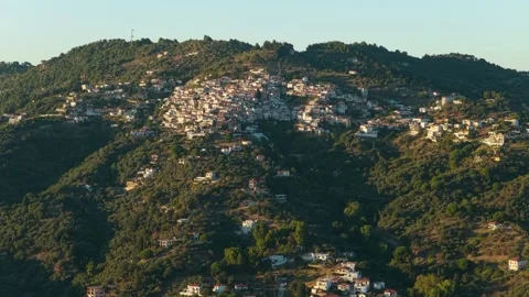 Aerial view of Glossa, a traditional hillside village on Skopelos island in the Stock Footage 346694826