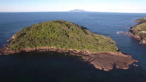 Aerial view of Goat Island and marine reserve, New Zealand Stock Footage