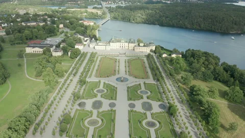 Aerial view going backward over Drottningholm Castle in Stockholm, Sweden. Stock Footage 141506782